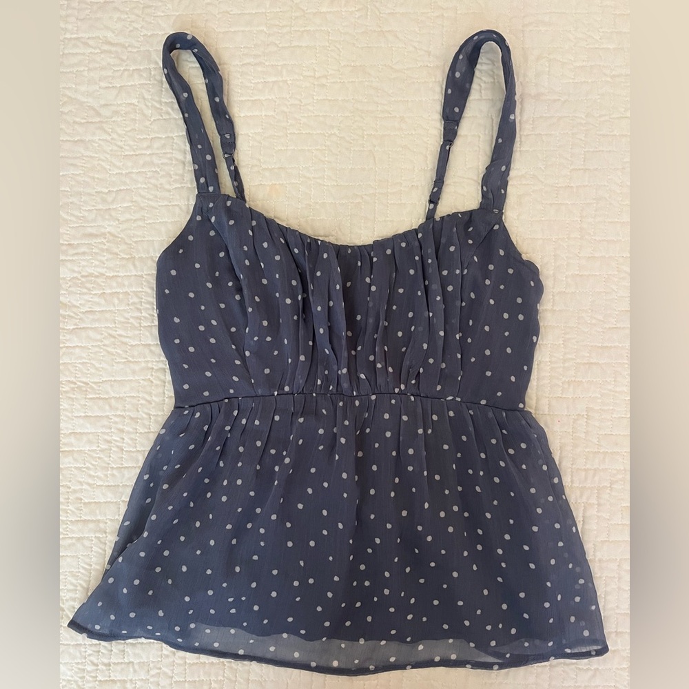 Abercrombie and Fitch Blue Babydoll Tank Top
with White Polka Dots Size XS - Picture 1 of 7